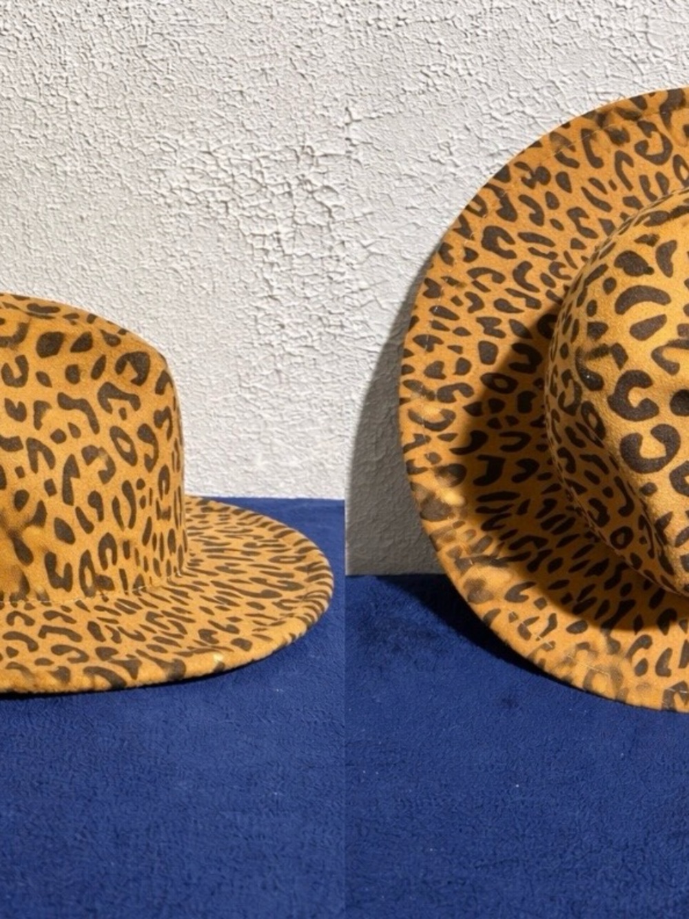 Leopard Print Wide Brim Fedora Hat - Tan & Black